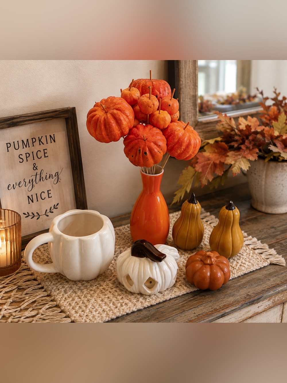 Fall Pumpkin Decor Bundle Orange Vase Pumpkin Picks Gourds Autumn Harvest Set